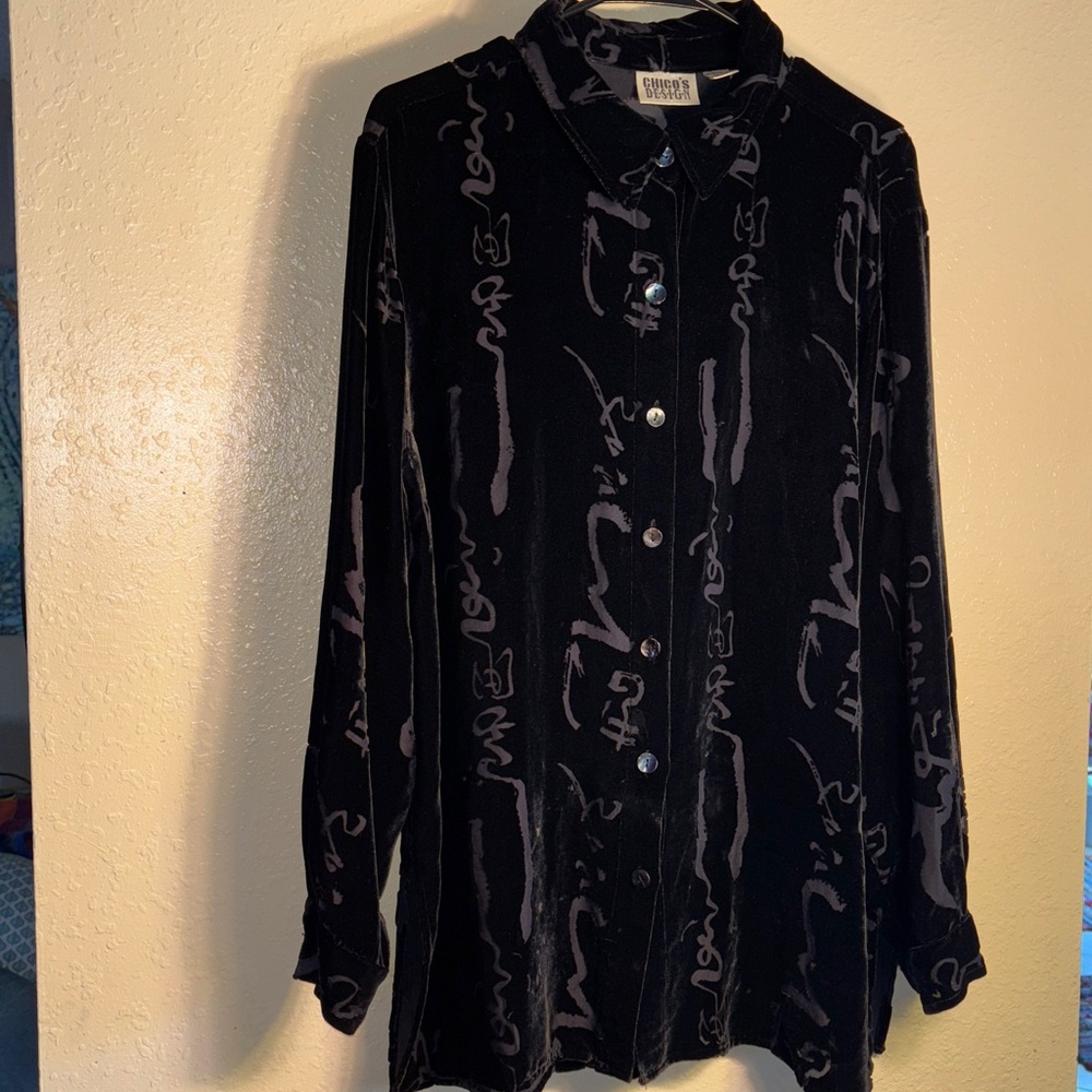 VINTAGE CHICO'S DESIGN 80s 90s Silk Blend Velour Velvet Squiggly line see-t